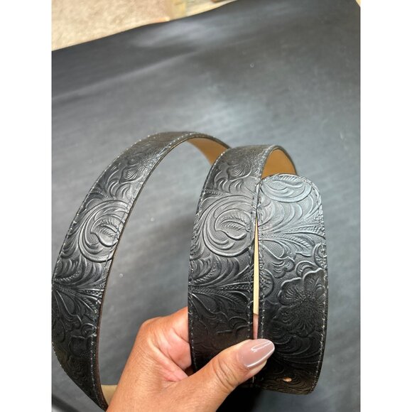 Haband Black Embossed Leather Belt Ornate Silver Buckle Genuine Bonded Leather M - Picture 7 of 7